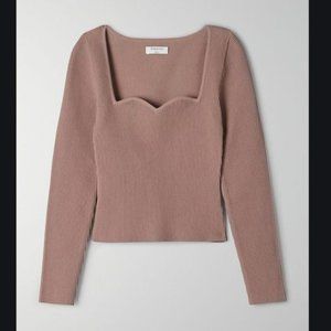 Aritzia Babaton Sculpt Knit Sweetheart Long Sleeve - Mauve Size S - NWOT